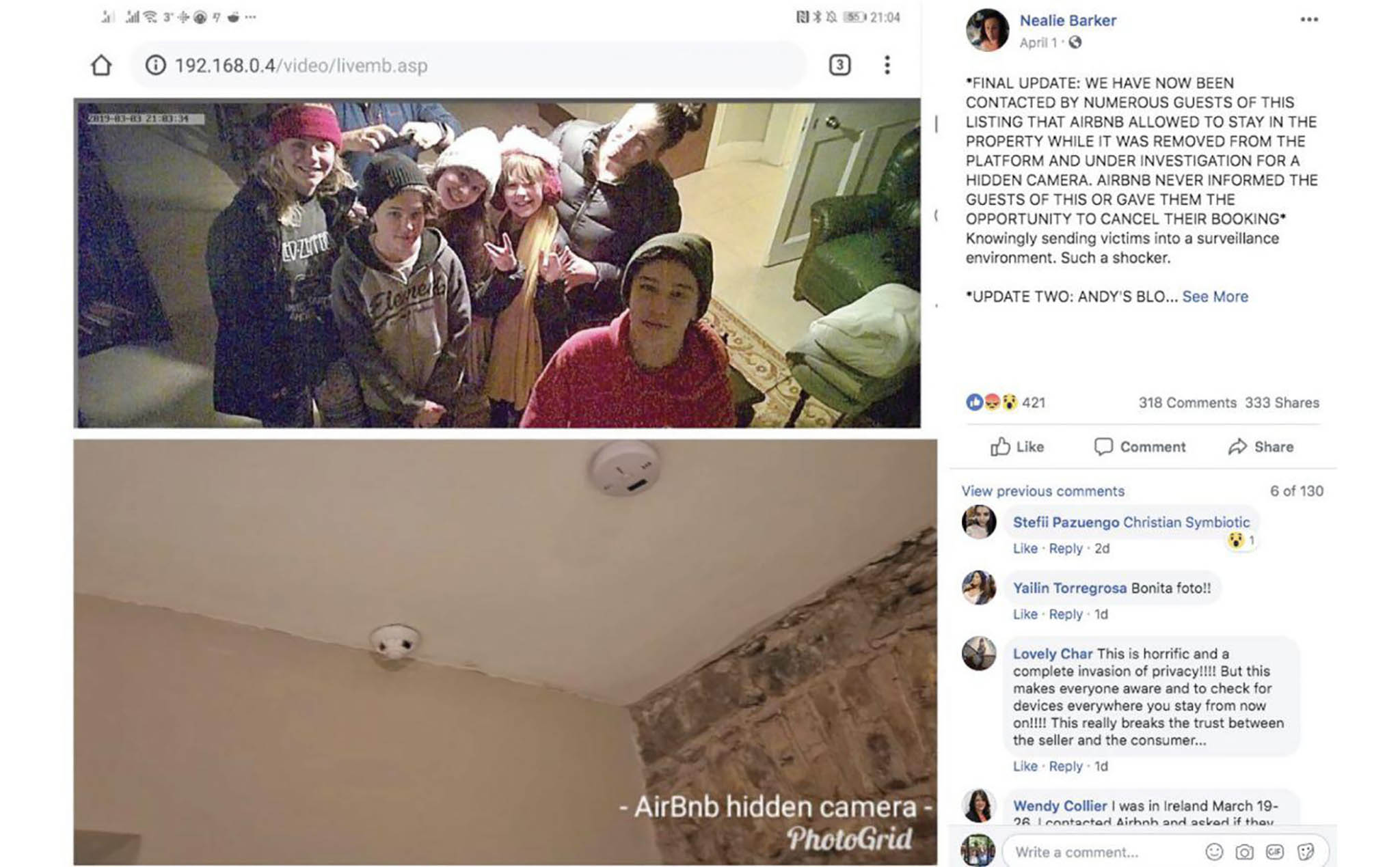 Chủ nhà Airbnb giấu camera trong hộp báo cháy livestream khách, bị bóc phốt ngay lập tức