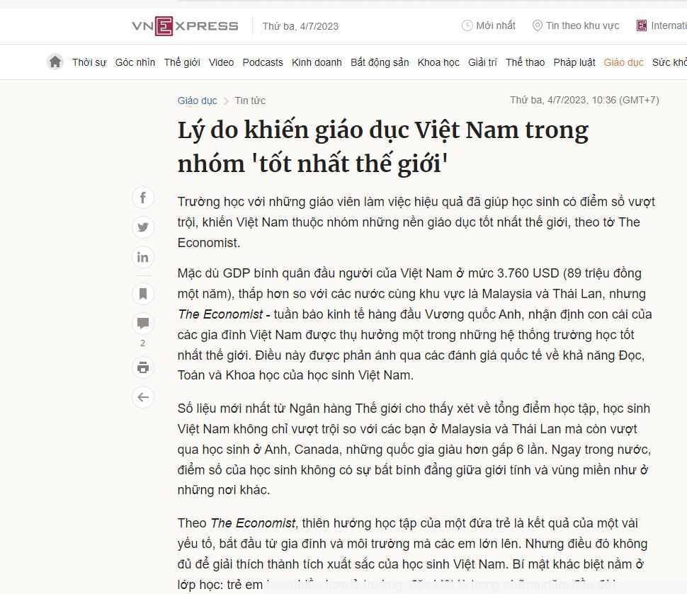 Sao giáo dục VN lại xịn thế nhỉ? Chính báo Economist cũng phải công nhận đấy!