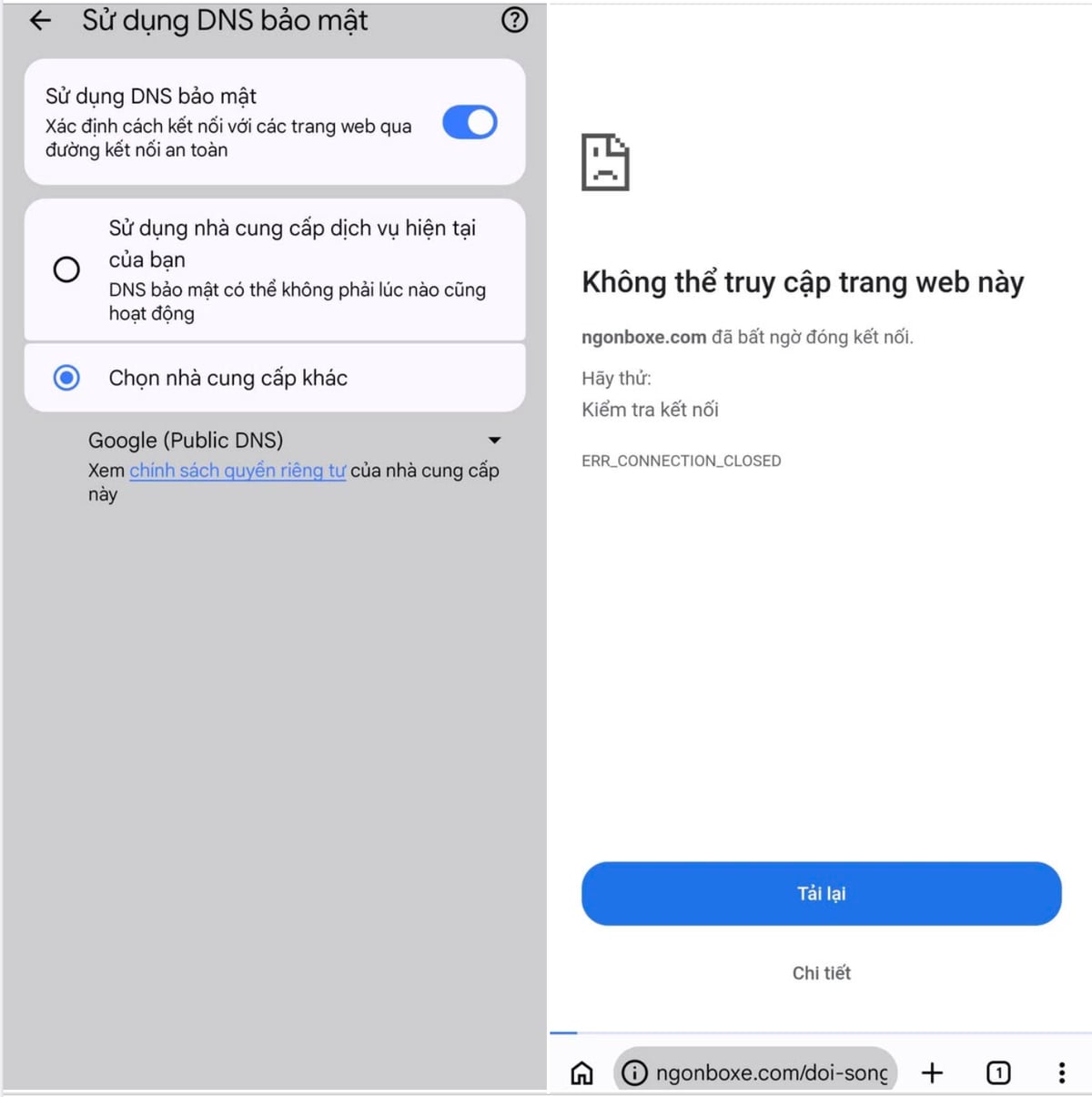 Mấy hôm nay dùng Chrome có bật DNS bảo mật (và xài mạng VNPT) có ai bị lỗi vào web không ta?