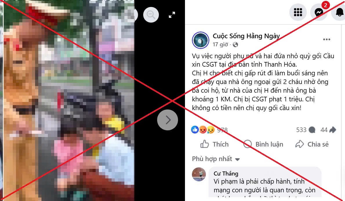 Chuyện người mẹ quỳ gối van xin CSGT Thanh Hóa hoá ra là fake news giật tít