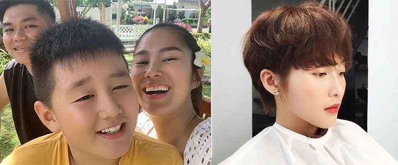 Vợ chồng Lê Phương dẫn 2 con đi biển đón 1/6, Khả Ngân "lột xác" với tóc ngắn cá tính