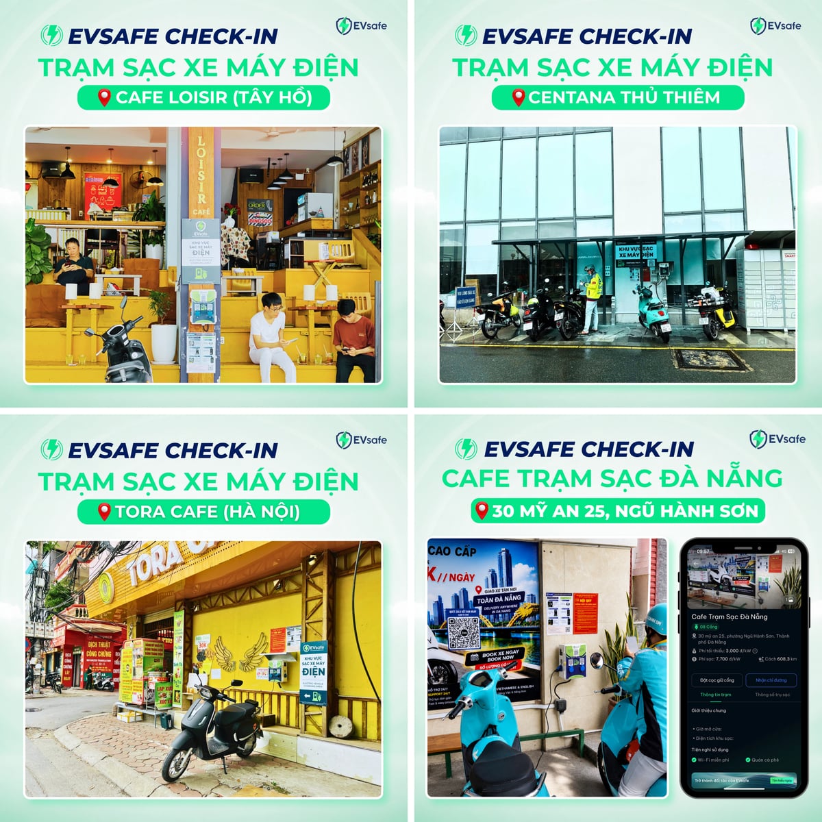 EVSAFE cháy máy mở rộng trạm sạc xe máy điện khắp Hà Nội, TP.HCM và Đà Nẵng - sạc xe kiểu flex đâu cũng được nè! ⚡